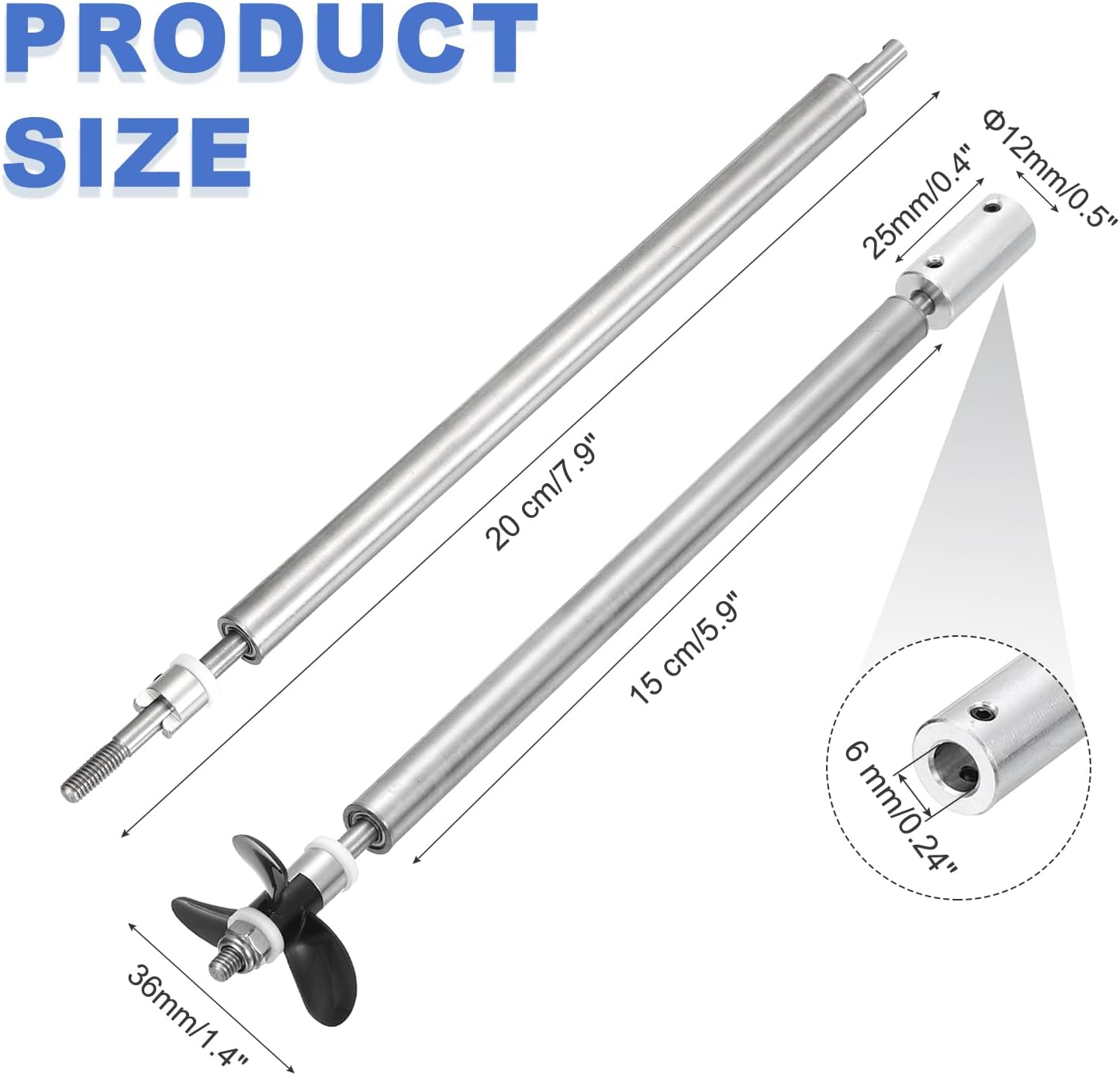 MECCANIXITY Drive Shaft W Propeller and Coupling Joint for RC Boat Coupler Assemble Kit, L200mm Shaft, L25mm Sleeve, D36mm Three Propeller, Fit for 6 mm Motor Shaft
