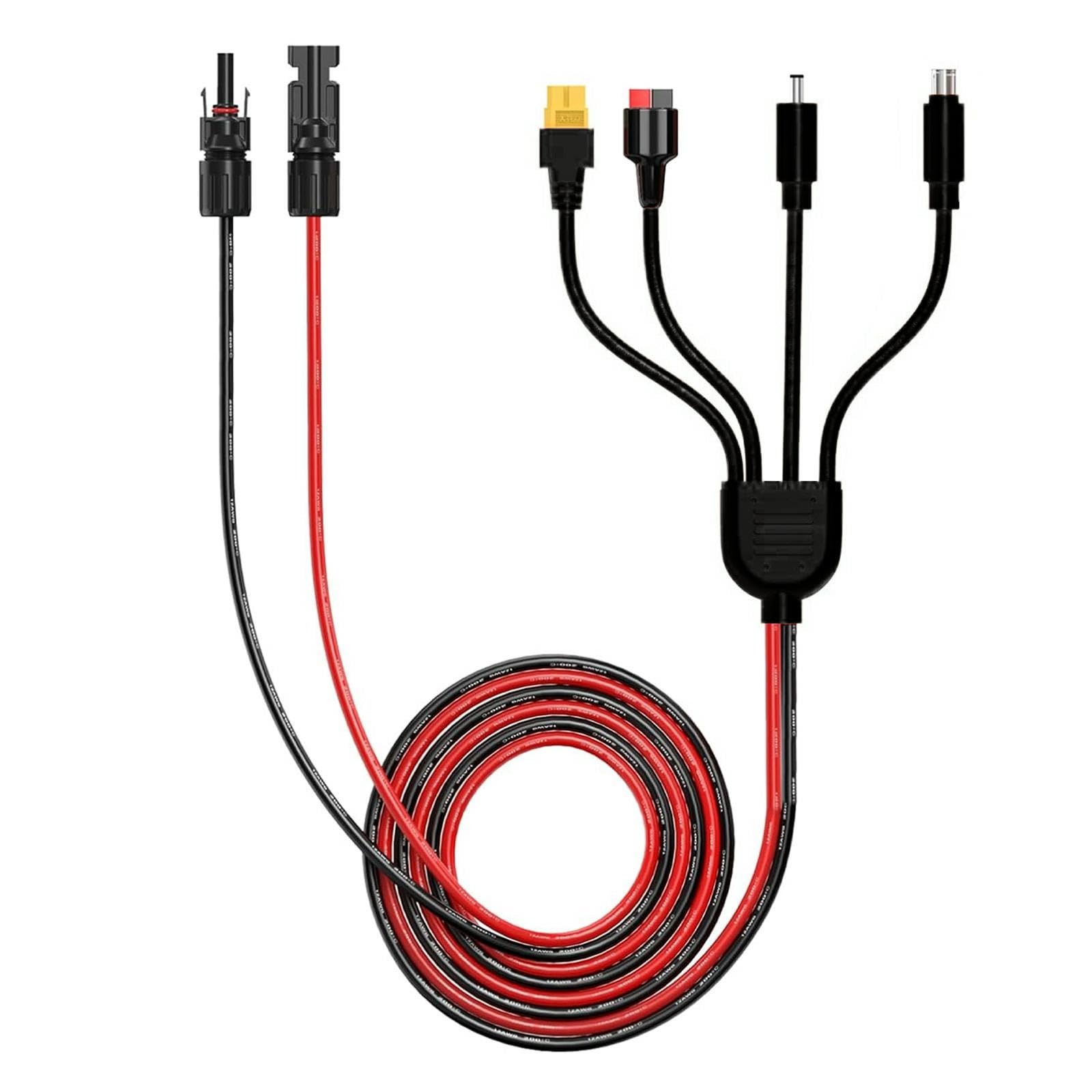 Leehitech Universal Solar Panel Extension Cable 2M/6.56FT, 4 in 1 Solar Adapter Cable with Anderson, XT60, DC7909 & DC5521 Connectors for RV Portable Power Station