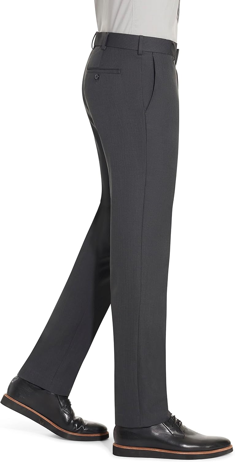 Van Heusen Mens Essential Slim Fit Flat Front Dress Pant, Stretch Fabric & Waistband, Machine Washable