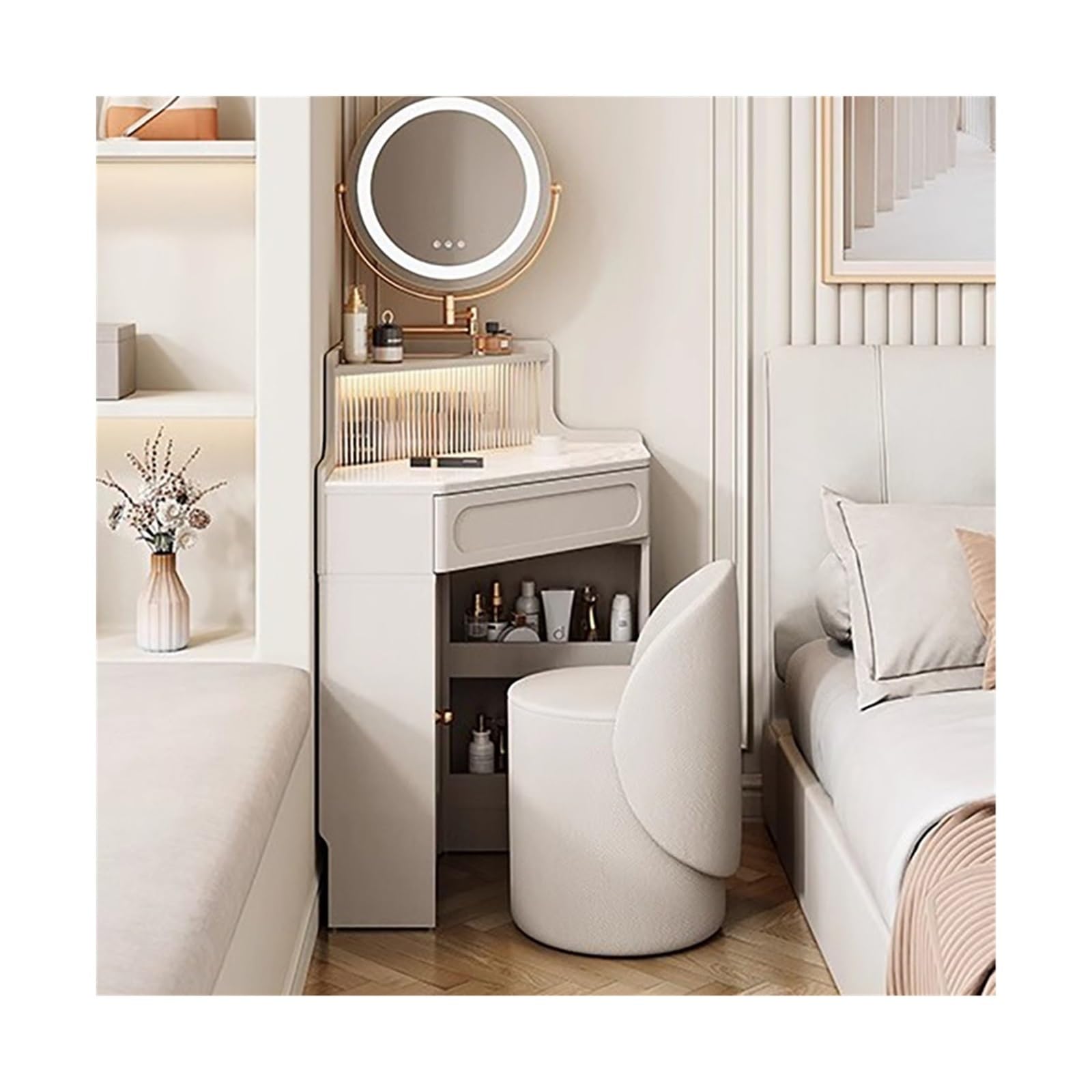 Schminktisch Eckwaschtisch mit Spiegel und Beleuchtung for Schlafzimmer/Garderobe Stauraum(Mittel)