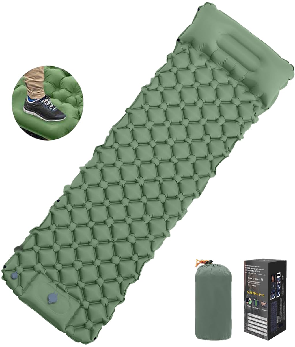 ULHYC Camping Sleeping Pad, Ultralight Camping Mat with Pillow Built-in Foot Pump Inflatable Sleeping Pads Compact for Camping Backpacking Hiking Traveling Tent