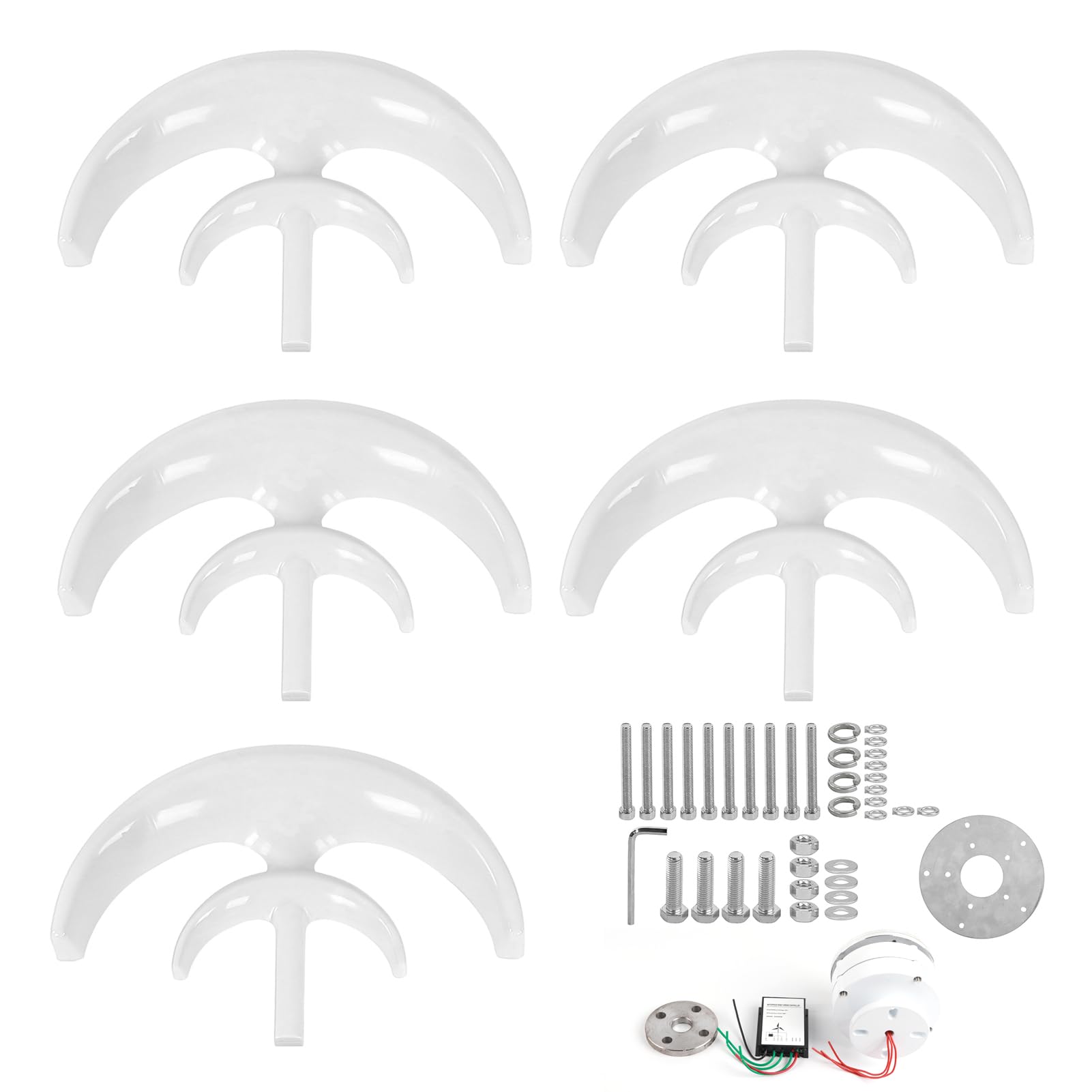 Garosa Kit di Eoliche a 5 Pale da 100 W Generatore di Energia Eolica per Barche Ricarica con Bassa velocità di Avvio 2 M/s Corpo in Acciaio Legato Bianco per Cabine di Barche (12V)