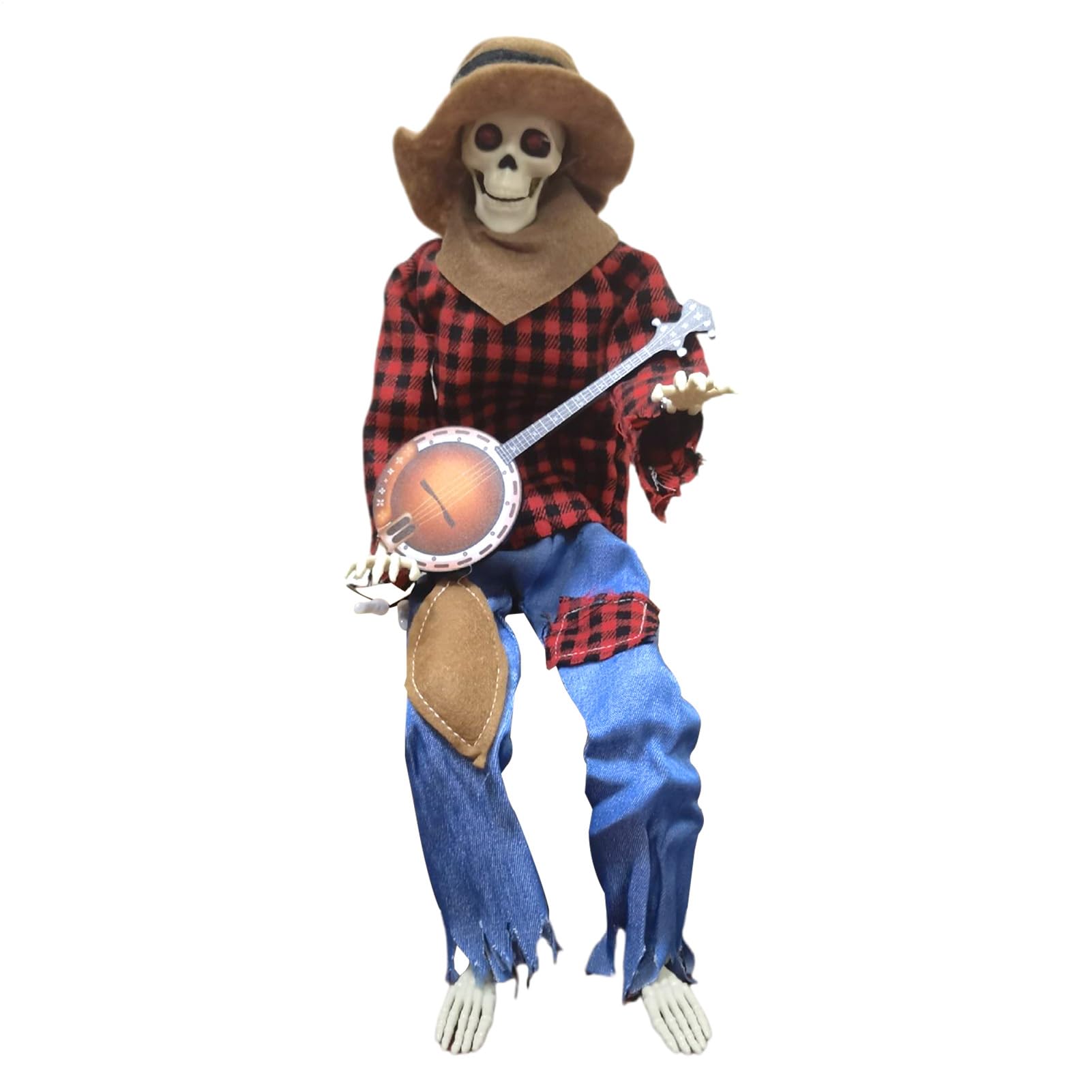 Squelette d'Halloween 23,6 pouces automate de banjo articulé avec fonction musicale
