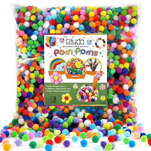 Caydo 2000 Pieces 20 Colors 1 cm Pompoms, Fuzzy Pom Poms Ball for DIY Art Craft Supplies