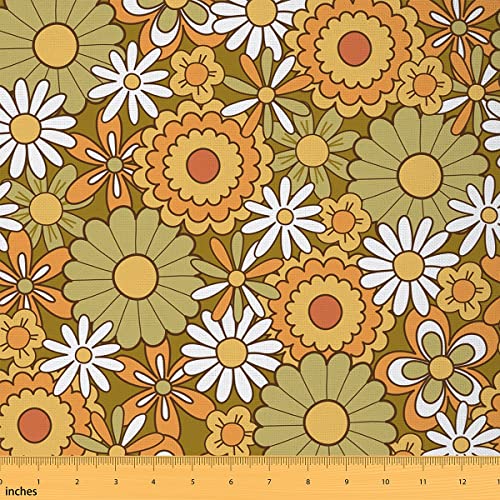 Hippie Daisy Upholstery Fabric by The Yard 70s Vintage Groovy
