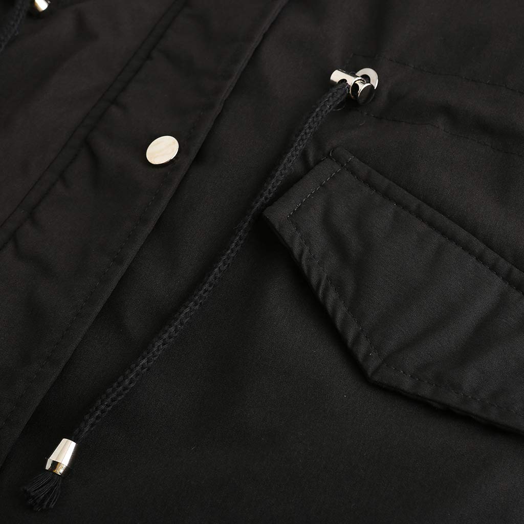 Płaszcze Parka Damskie Zimowe Termiczne Płaszcz Bawełniany Polar Długa Kurtka Z Kapturem Synthetic Futro Ciepła Kurtka Wiatroodporna Na Co Dzień Parka, Czarny (Black), XL