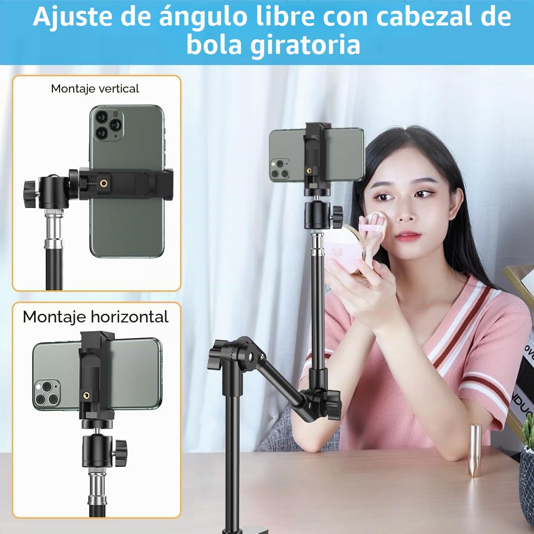 KDD Soporte Camara Escritorio con Soporte Teléfono & 1/4" Tornillo, Soporte Webcam con 22" Flexible Brazo Magico, Tripode Webcam para Logitech C922 C930e C920S C920 C615 C960 Brio 4K Gopro Proyector