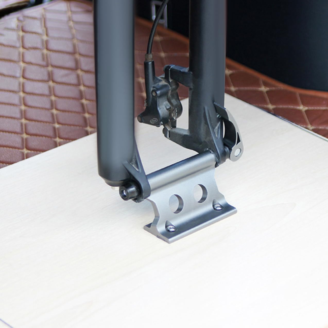 2pcs Bike Fork Mount Quick Release Front Wheel Fixer Rack for Bicycle Transportation and Car Trip Deep Titanium Color Cycling Fork Rack for Secure Indoor Outdoor Storage