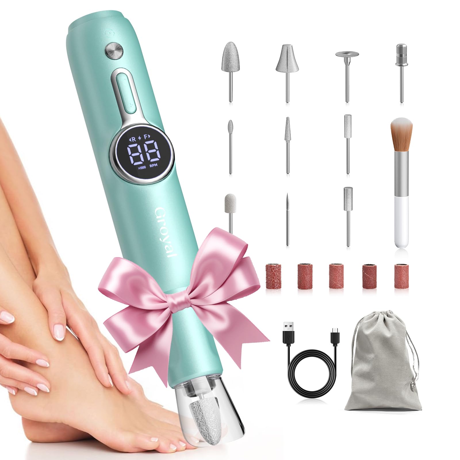 Cordless Electric Nail Drill Machine Professional for Acrylic Gel Nails, E-File for Manicure and Pedicure for Foot Portable Manicure Tool with Storage