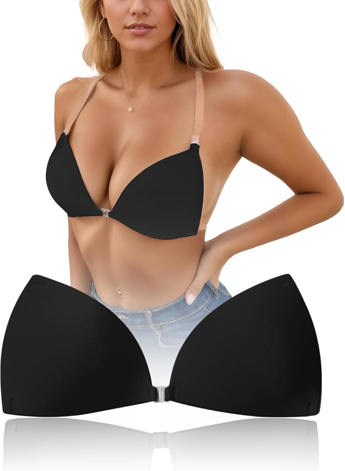 Sticky Bra Push Up for Women, Strapless Invisible Adhesive Bra with Strap for Backless Dress