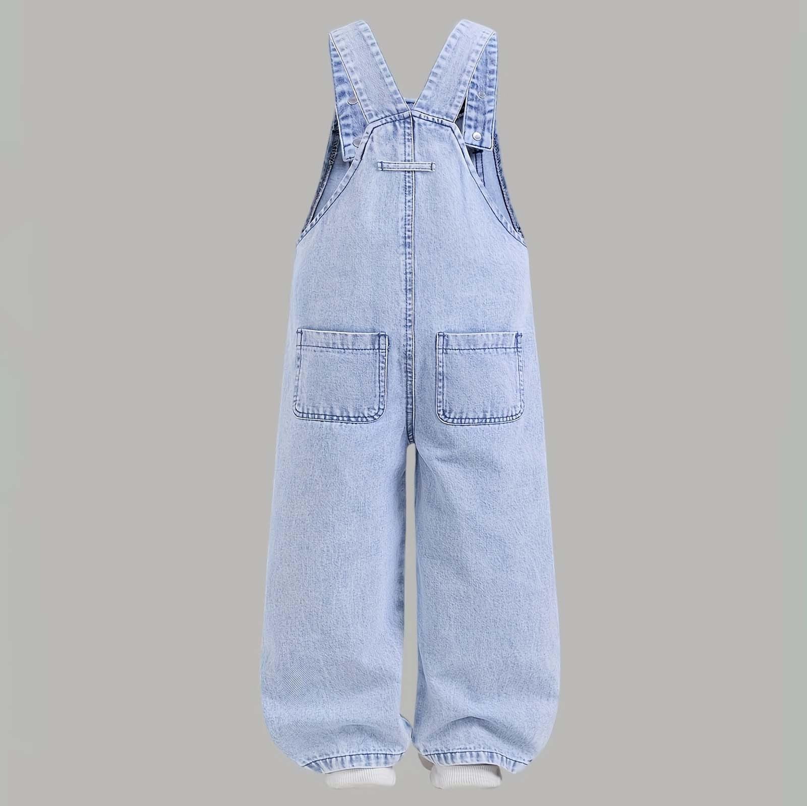 Pantalones Vaqueros para niñas de 3 a 7 años, Overol de Pierna Ancha con Estampado de garabatos, Mono de Mezclilla Suave y Transpirable para Juegos Diarios en Verano y otoño, Ajuste cómodo para niños