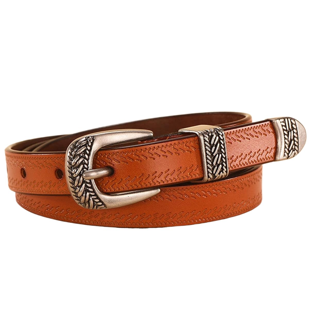 Yrsheng Women's Brown B Full Grain Thin Leather Belts For Western Cowboy Belt For Jeans Pants, Vintage Buckle,,105Cm/41.3''
