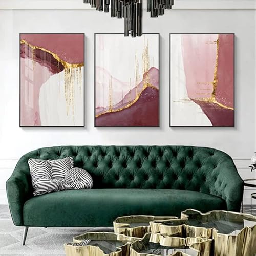 Quadro Decorativo Grande com Moldura Abstrato Rosa Ouro para Casa Sala de Jantar
