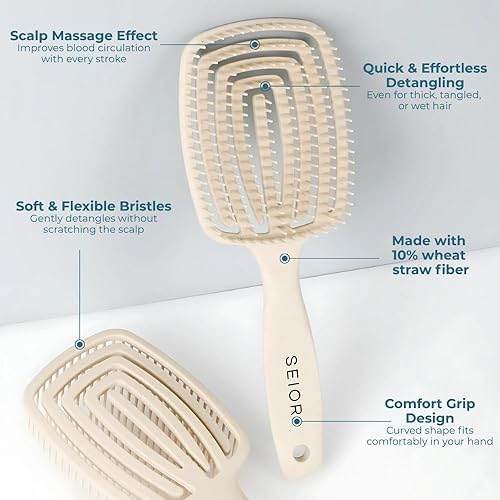 Miniatura 6 de SEIOR Cepillo Scalp Breeze  Cepillo desenredante flexible y ventilado para cabello húmedo y seco  Masaje suave del cuero cabelludo  Diseño reducido