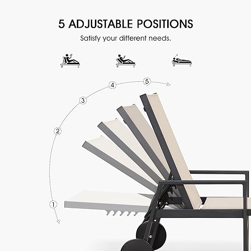 Miniatura 3 de PURPLE LEAF Sillón reclinable de aluminio para exteriores, 2 piezas, con ruedas y reposabrazos, para piscina, patio, playa, color beige