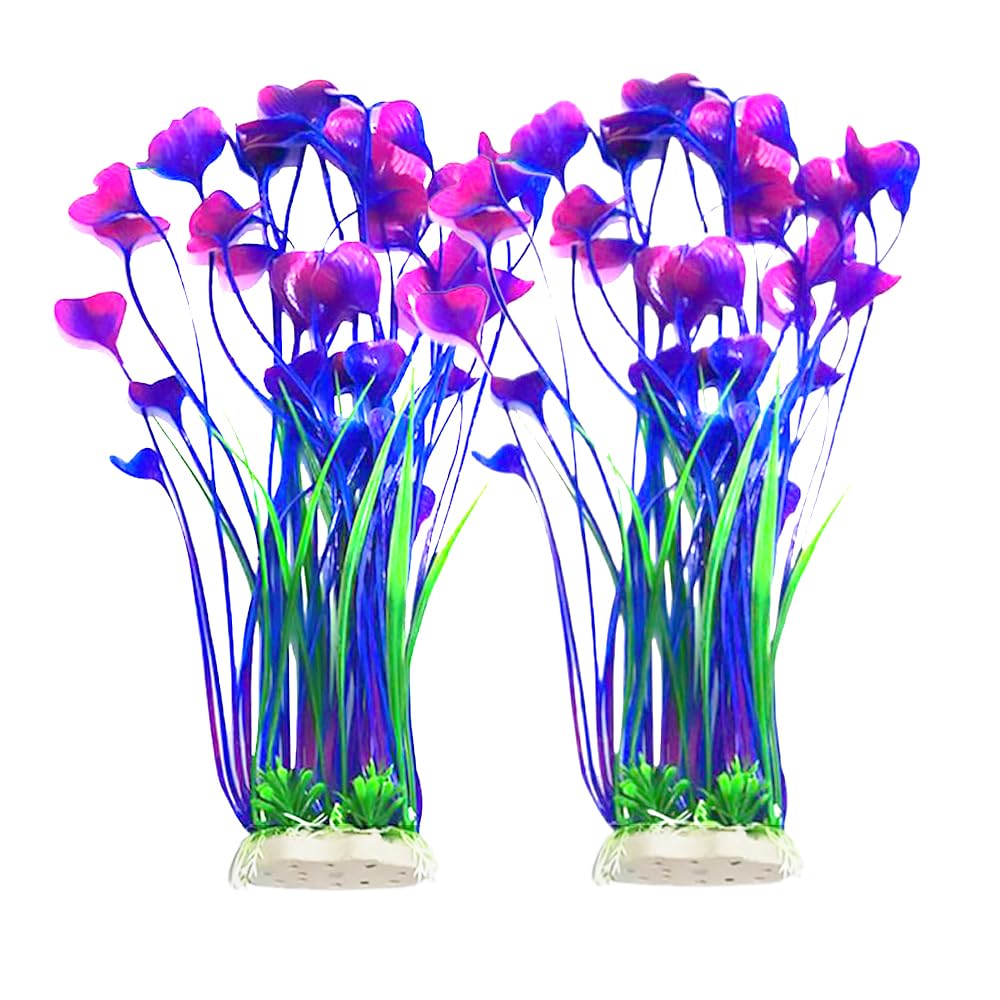 DSkoiph Artificial Plants Decoration Ornament for Fish Tank Aquarium Plastic Plants Tall 16 inch 2 Pack (Purple)