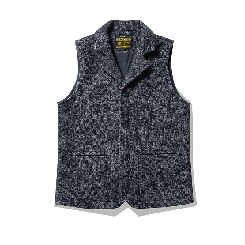 SevenBoy Men's Western Herringbone Wool Blend Buttoned Sweater Vest Tweed with Pockets Slim Fit Waistcoat