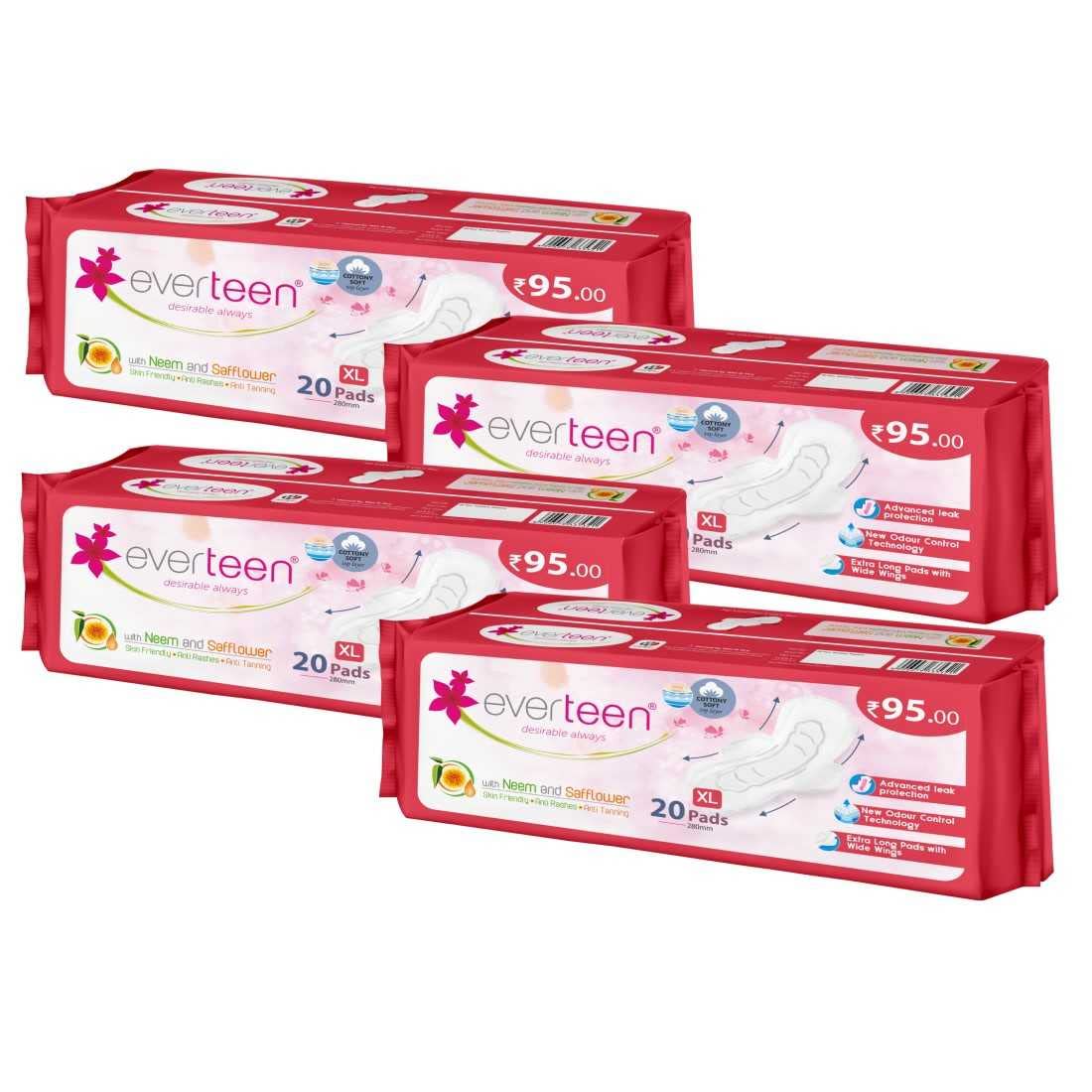 See full amazon price history chart for everteen XL Soft Neem-Safflower Sanitary Pads for Women – 80 Pads, Rash Free, Anti Tan, Skin Friendly, Double Wing Shape, Advanced Leak Protection, X Large, 280mm - 4 Pack (20 Pads Each, 280mm) everteen XL Soft Neem-Safflower Sanitary Pads for Women – 80 Pads, Rash Free, Anti Tan, Skin Friendly, Double Wing Shape, Advanced Leak Protection, X Large, 280mm - 4 Pack (20 Pads Each, 280mm) (B09PD55P4C) Amazon Price History, Amazon Price Tracker