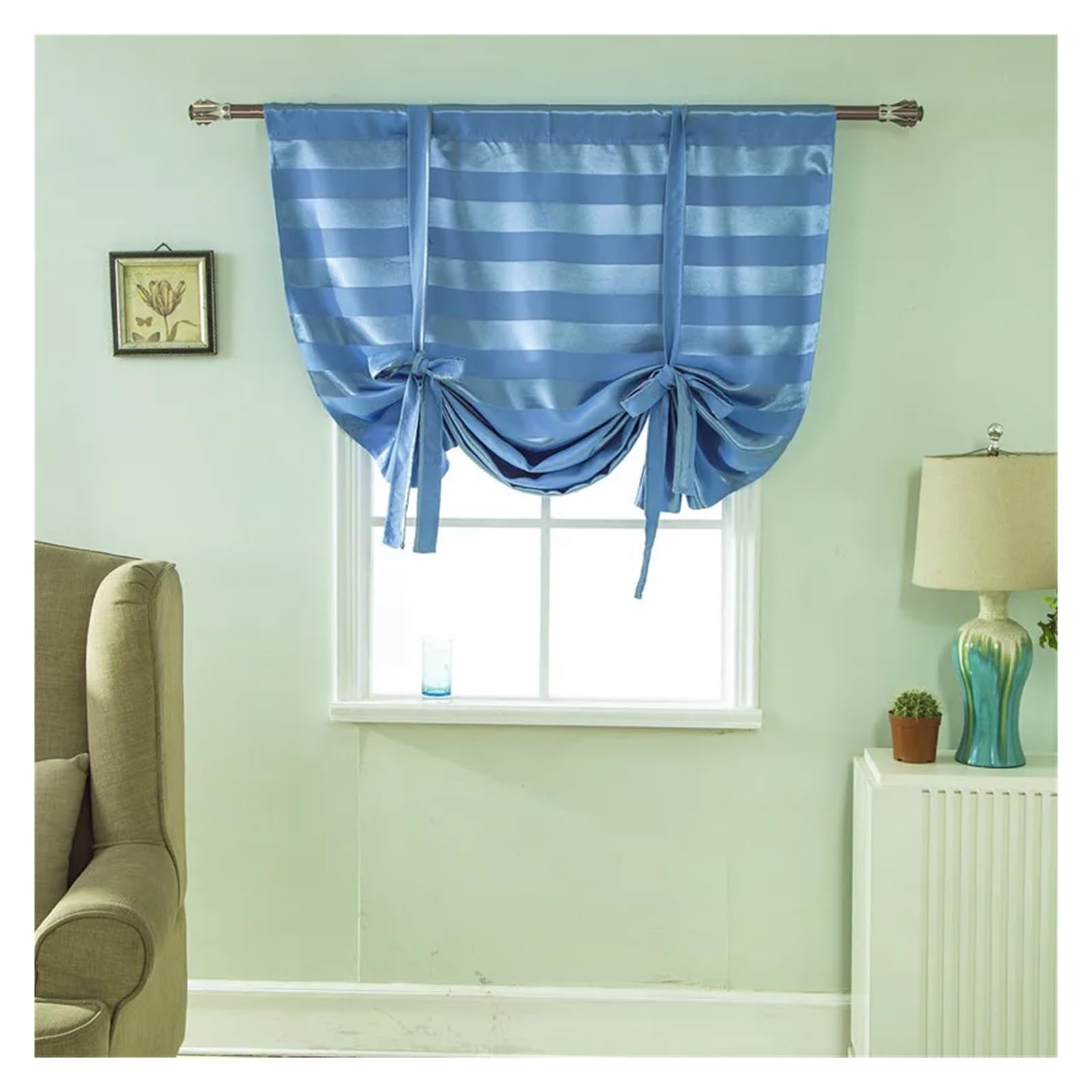 Tenda a pacchetto oscurante con lacci per finestra, tenda corta per balcone, bar, cucina, decorazione (verde)