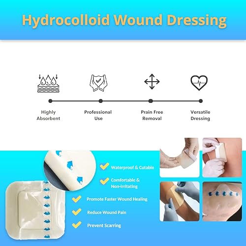 Miniatura 4 de AWD - Vendajes hidrocoloides autoadhesivos estériles para curación avanzada, paquete de 10, 2 x 2 pulgadas, flexible, sin látex, resistente al agua,