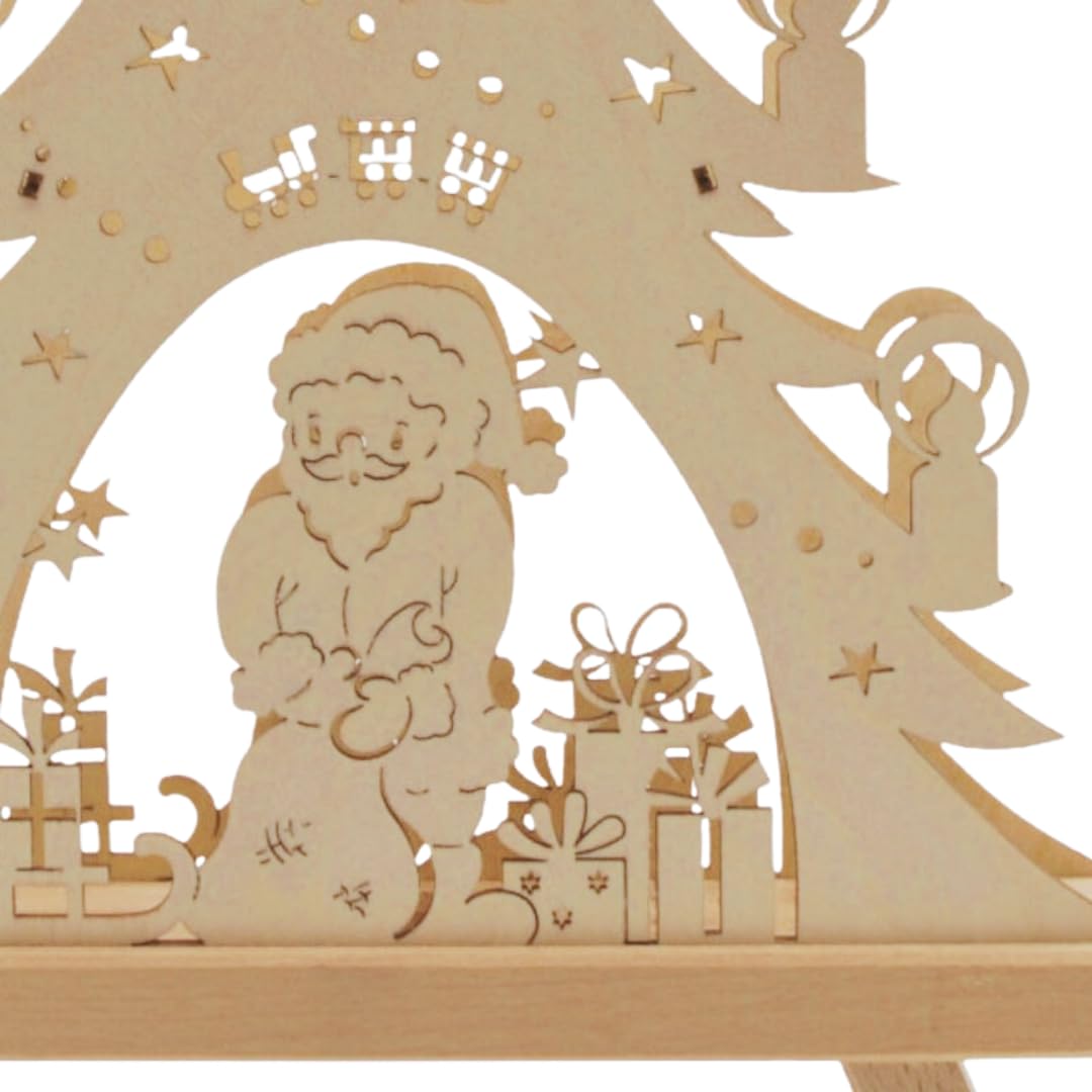 Standleuchte 3D – Weihnachtsdeko – Bescherung | 36 x 27 x 5 – Holz-Deko für Weihnachten – Fensterbeleuchtung – Original Erzgebirge – leuchtende Fensterdekoration