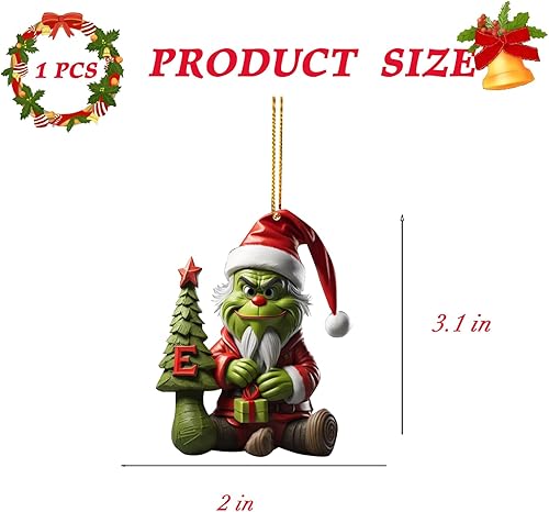 Miniatura 7 de Decoración de árbol de Navidad 2023, 1 colgante acrílico de la letra E de Grinches para árbol de Navidad, divertidos accesorios verdes para árbol de