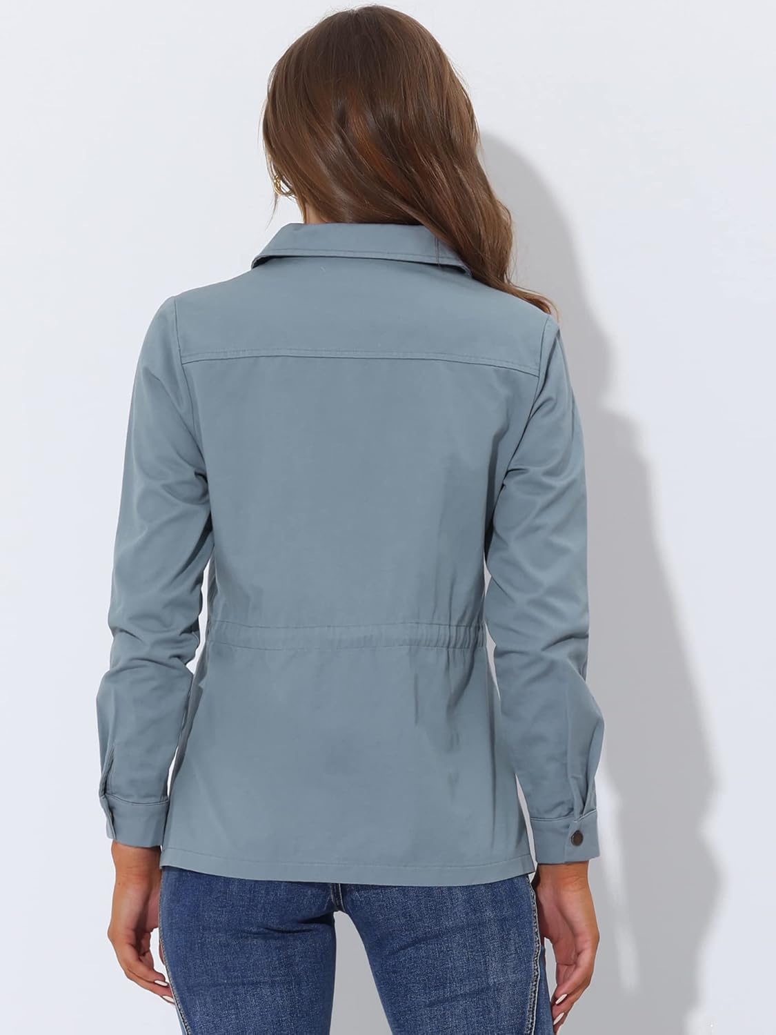 Allegra K Women's Utility Jacket Zip Up Drawstring Waist Snap Buttons Lightweight Anorak Jackets with Pockets - Image 4