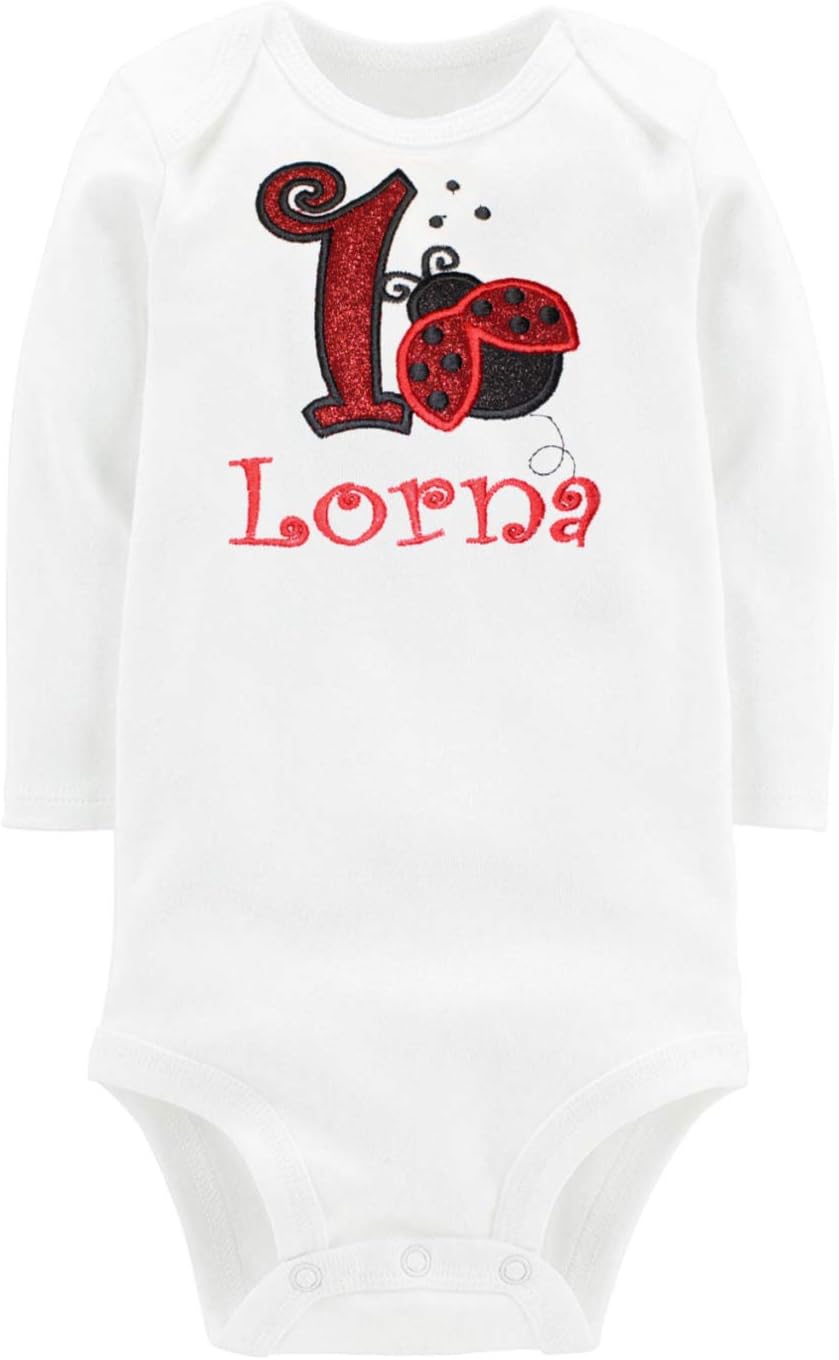 Embroidered Ladybug First Birthday Onesie Glitter Ladybug Personalized with Baby Custom Name