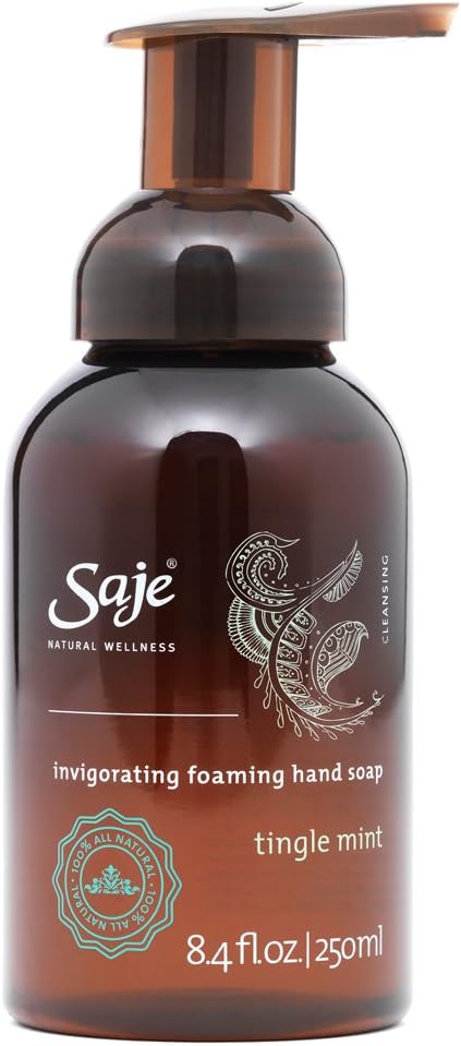 Saje Tingle Mint Foaming Hand Soap, Aromatherapy Essential Oil Soap, 250 ml (8.4 fl oz), 100% Natural
