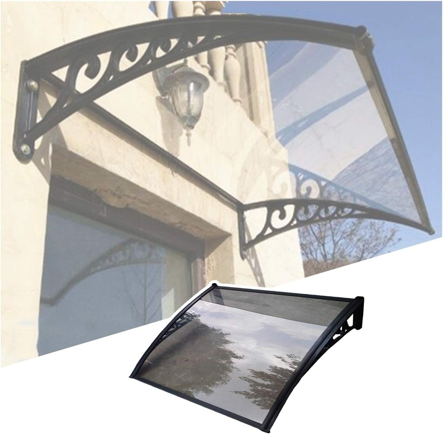 N / A Door Awning Rain, Patio Cover One-Piece Polycarbonate UV Rain Snow Sunlight Protection, Mute and Self-Cleaning, Size Customization PENGFEI (Color : Black, Size : 60cmx80cm)