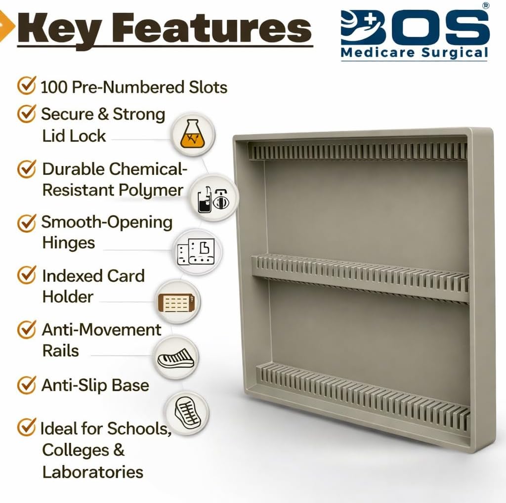 Microscope Glass Slide Box 100 Slots | Lab Sample Storage Case with Numbered Index Sheet & Locking Lid | Slide Organizer for Pathology, Colleges & Research