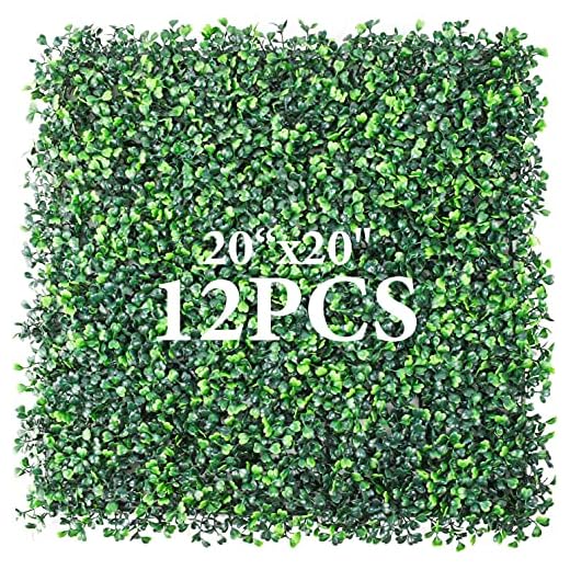 Artificial Greenery Boxwood, Privacy Fence Screen Faux Plant, UV Resistant Topiary Hedge, for Outdoor Indoor Use as Wall Backdrop, Garden, Backyard, Event Decorations (20” x 20”)