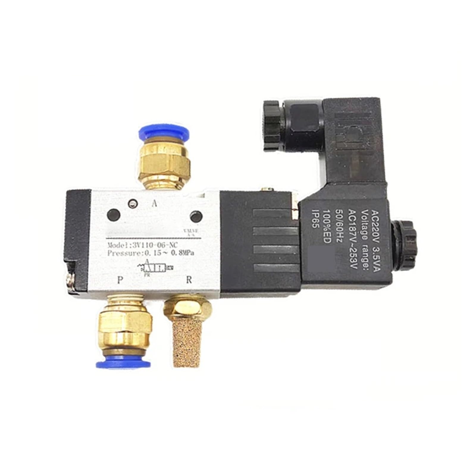 Válvula Solenoide 3V110-06 12V 1/8 "válvula de Control de Aire neumática de 3 vías válvula magnética eléctrica Cuerpo de Aluminio(Wire w 6mm Fitting,AC110V)
