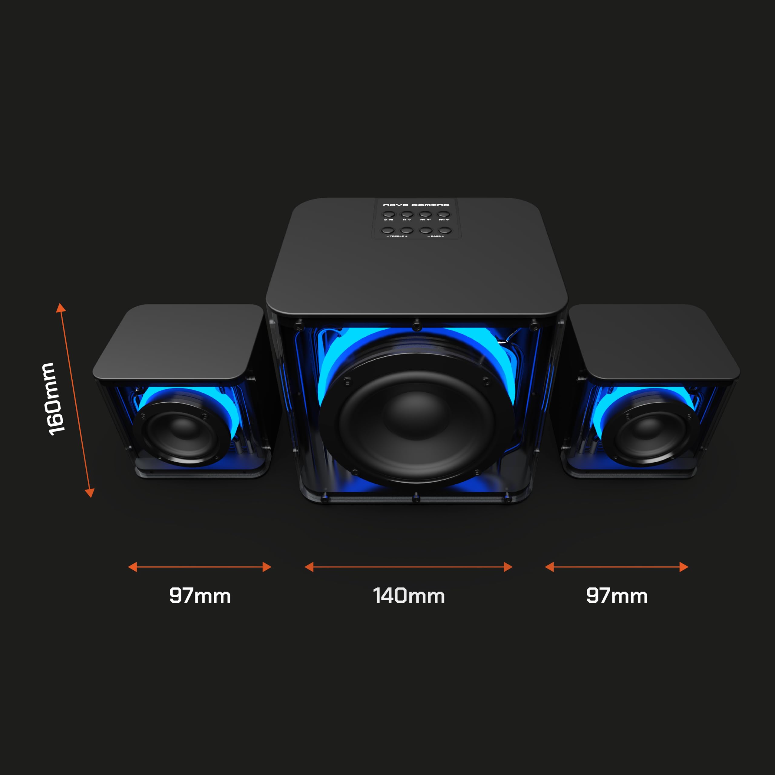 Nova Gaming GS305 SERPENTIS - Głośnik 2.1 Gaming RGB - Subwoofer basowy, Animacja RGB, porty jack 3,5 mm, USB i Micro-SD