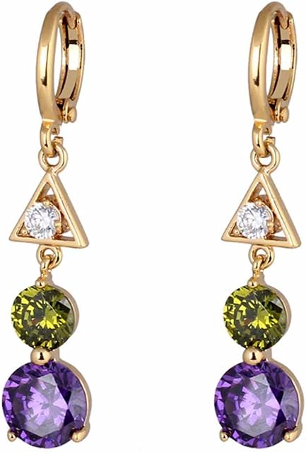 Yazilind Elegant Triangle Hollow Design 18K Gold Plated Inlay Round Clear Cubic Zirconia Dangle Drop Earrings for Women