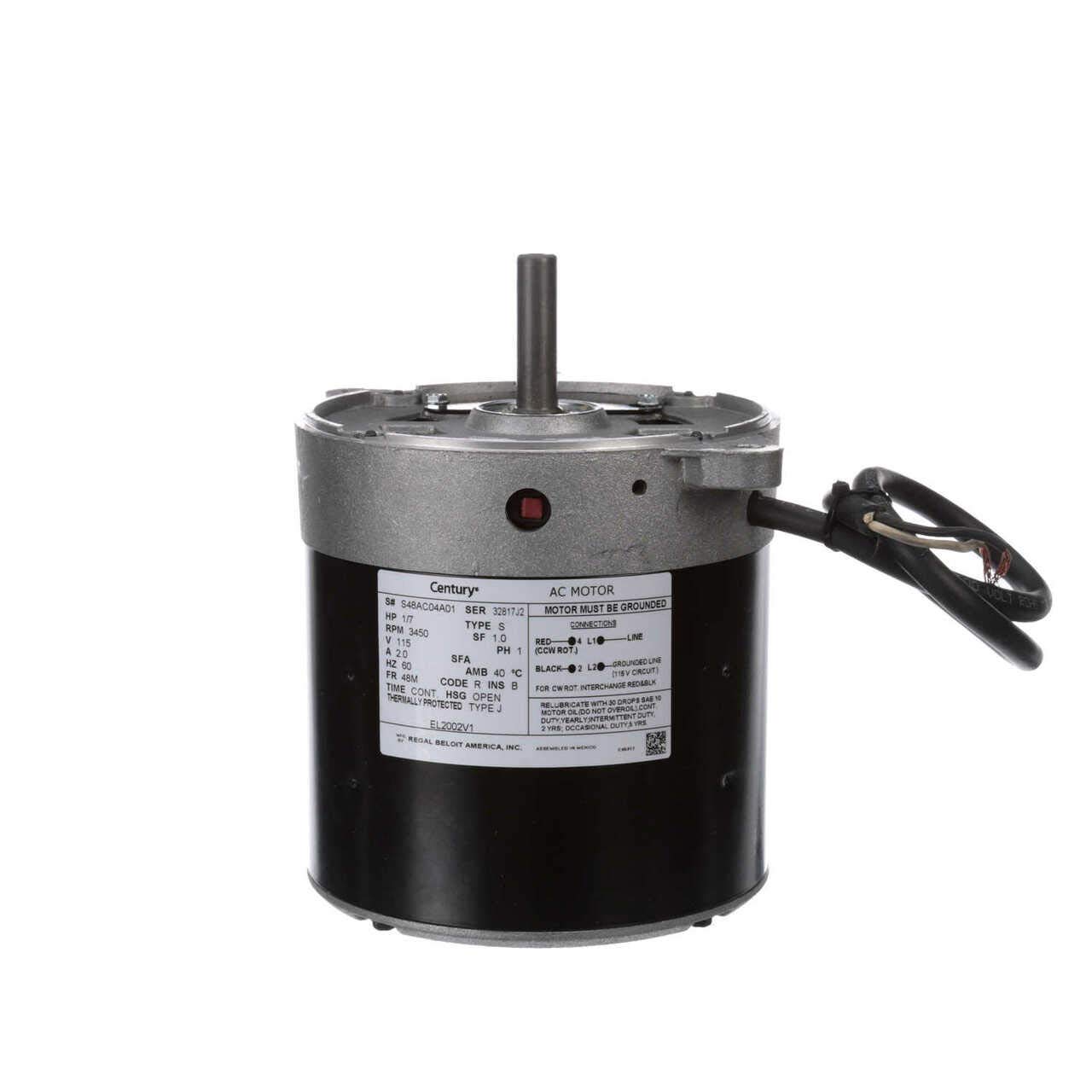 EL2002V1 Century Oil Burner Motor 1/7 HP 3450 RPM 48M Frame CW 115V: Electric Fan Motors: Tools & Home Improvement