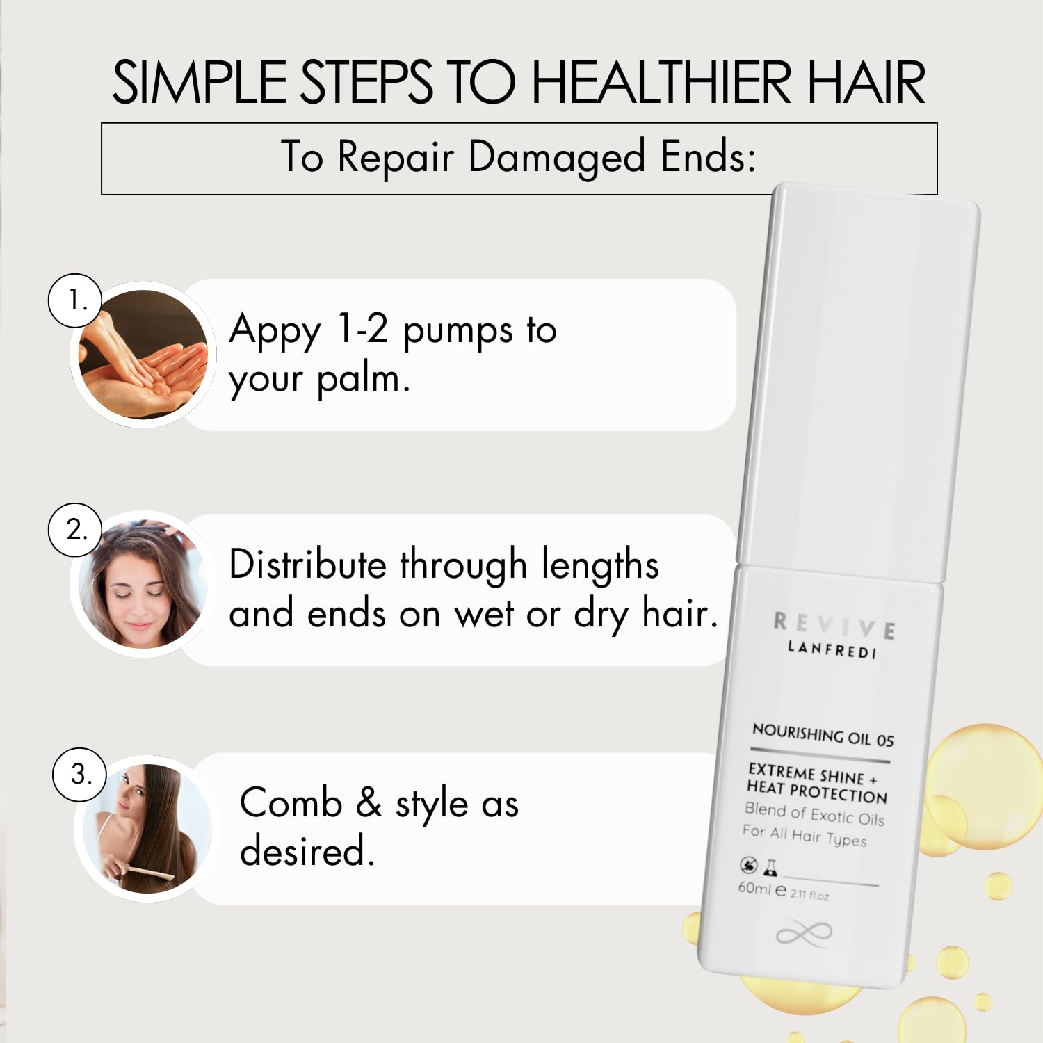 Revive Nourishing Hair Oil with Heat Protection, Lightweight Leave-In Smoothing Oil for Frizz Control & Shine, Non-Greasy Hair Oil for All Hair Types