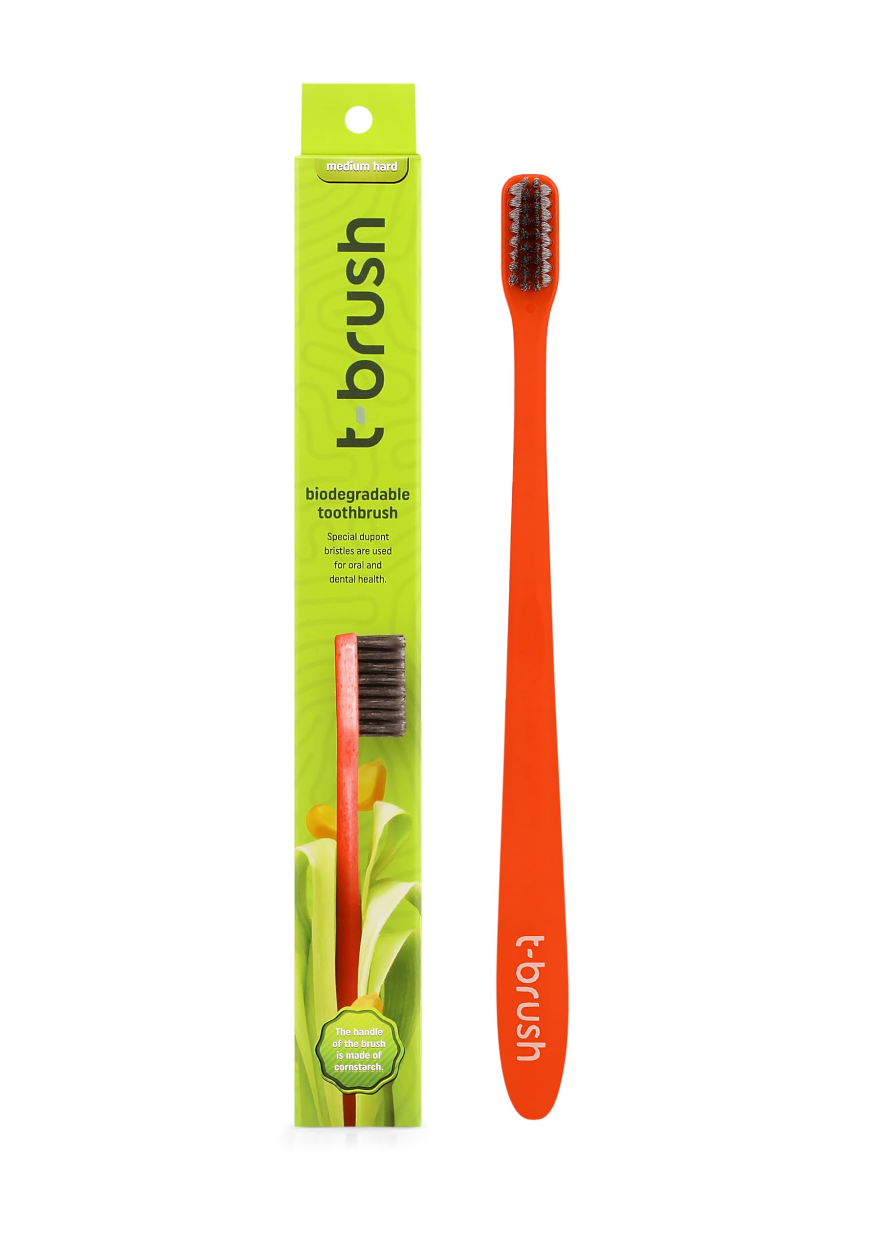 t-brush Biodegradable Toothbrush - Red Colour - Medium Hard - Medium Bristles