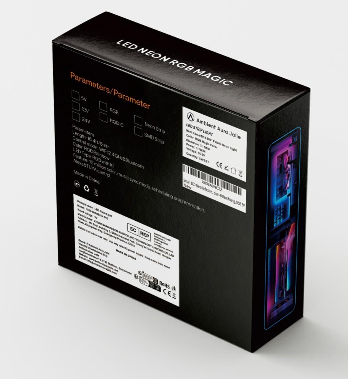 Smart LED Neonlichtstreifen, 5M, WLAN & Bluetooth, RGB, App-Steuerung, 15mm,360° Rundum-Beleuchtung, USB 5V
