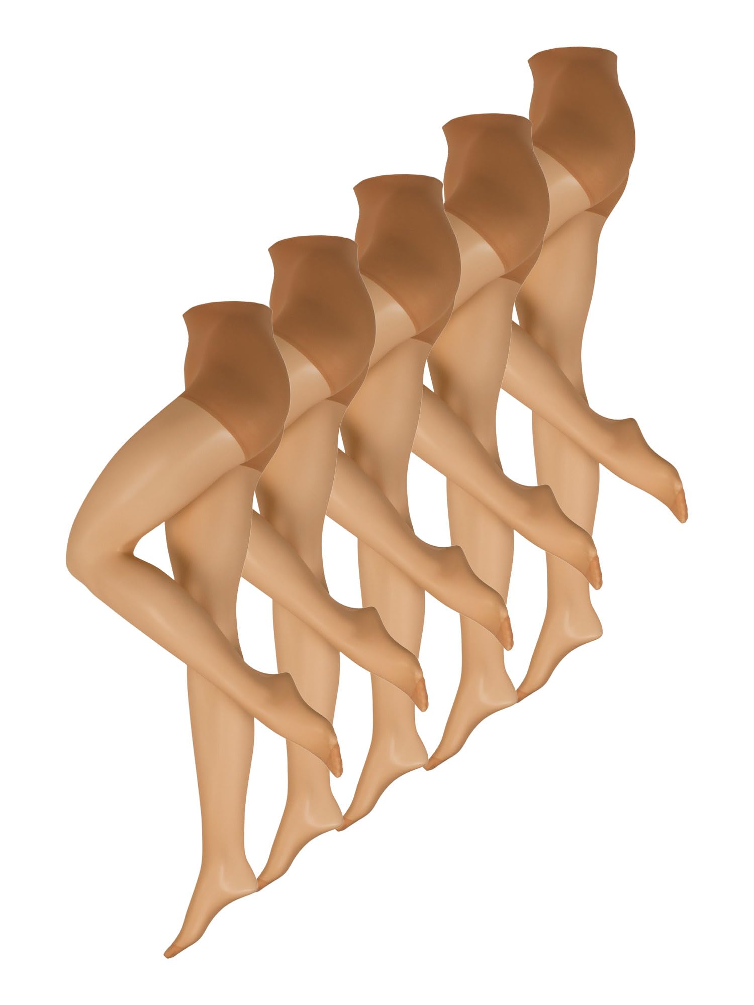 NUR DIE Damen Strumpfhose Ohne Bund 20 DEN 5-Pack - transparente Strumpfhose ohne Bund für druckfreies Tragegefühl, unsichtbar unter Kleidung, weich & elastisch