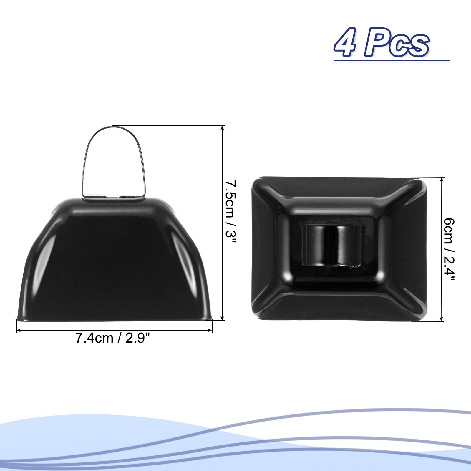 PATIKIL 4pcs Cow Bells for Football Games 3inch Cowbells for Sporting Events Bulk Loud Noise Makers Metal Cow Bell with Handle for Cheering Competition Marathon Wedding Black - Image 2