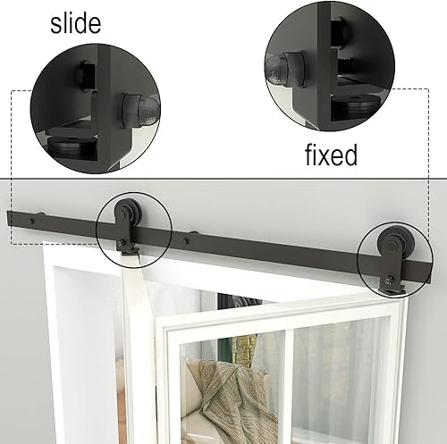 Miniatura 5 de Kit de rieles de puerta corrediza de granero plegable de 36 pulgadas, suave y silencioso, rodillo negro montado en la parte superior, fácil de