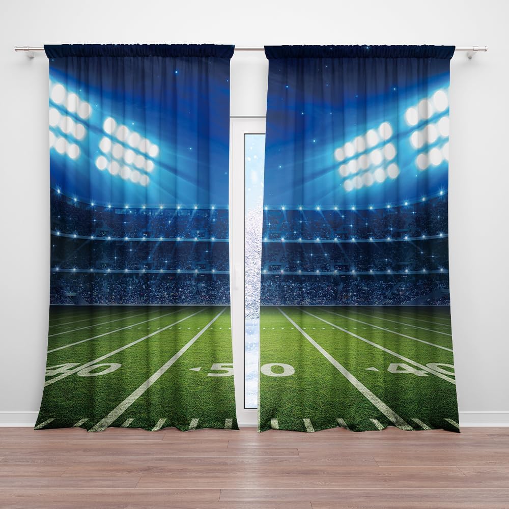 82 x 84 Inches Football Stadium Sports Theme Venues Window Curtain Lawn Audience Spotlight Kids Boys Teens Bedroom Decoration Polyester Drapes 2 Panel