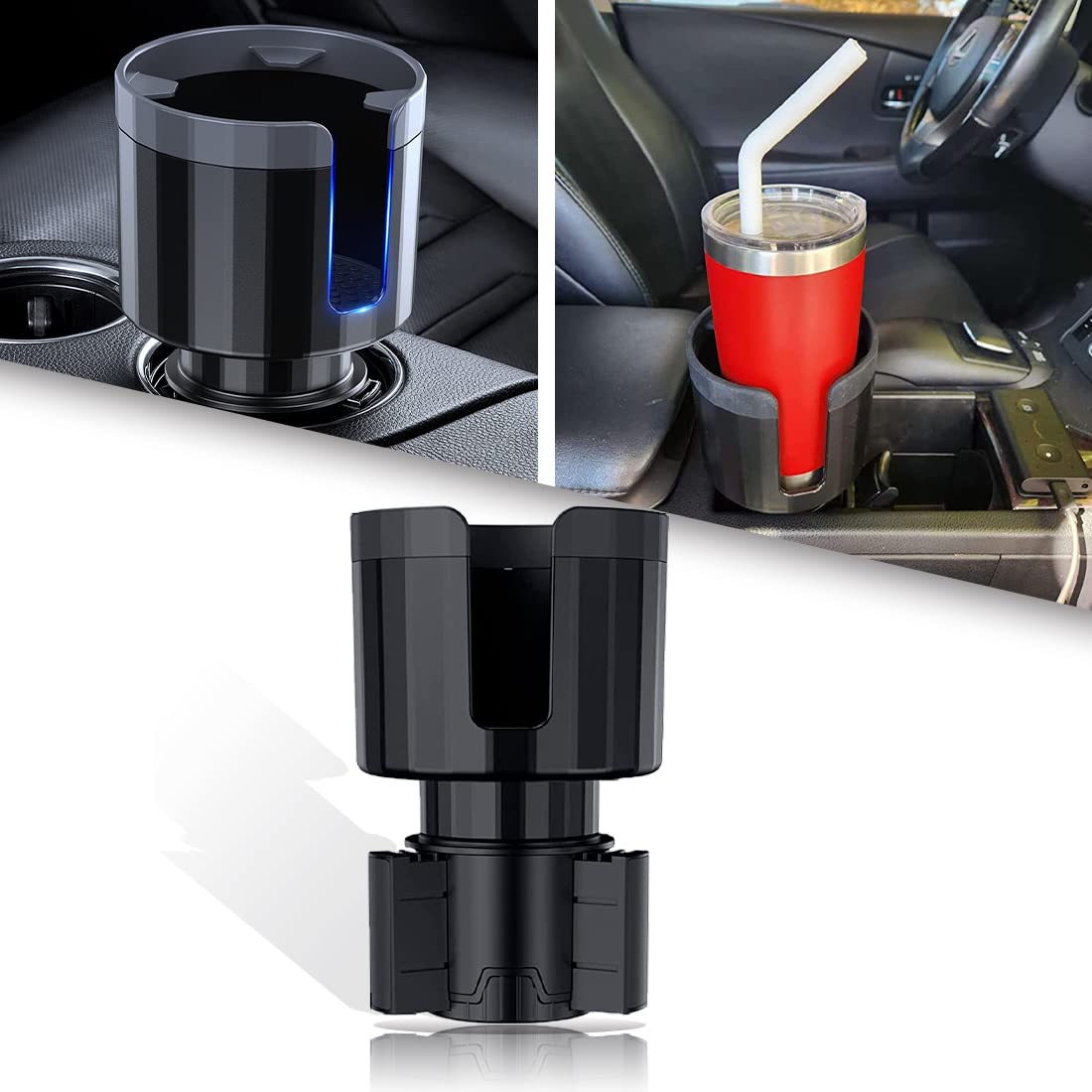 GLEEMAX Cup Holder Expander for Car with Adjustable Base and Stable Anti-Slip Cushion Fits Hydro Flask Yeti Nalgene Large Bottles and Big Drinks Mugs Bottles Drinks Cups Less Than 4 Inches