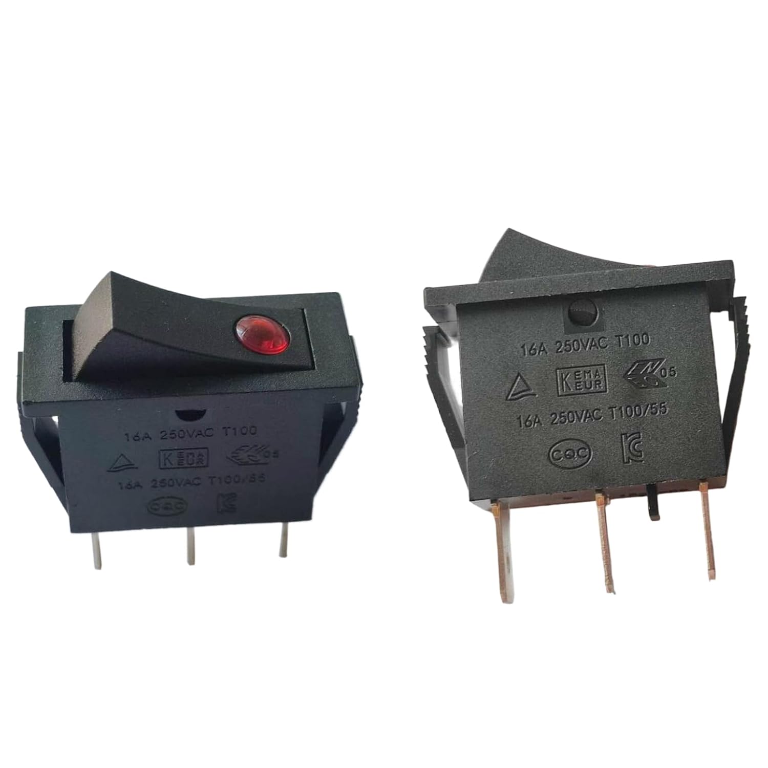 Rk1-15 Rocker Switch, 16A 250VAC T100/55, 125VAC, 3 Pins 2 Positions, On-Off Thumb Switch, Power Switch, Black, 2pcs