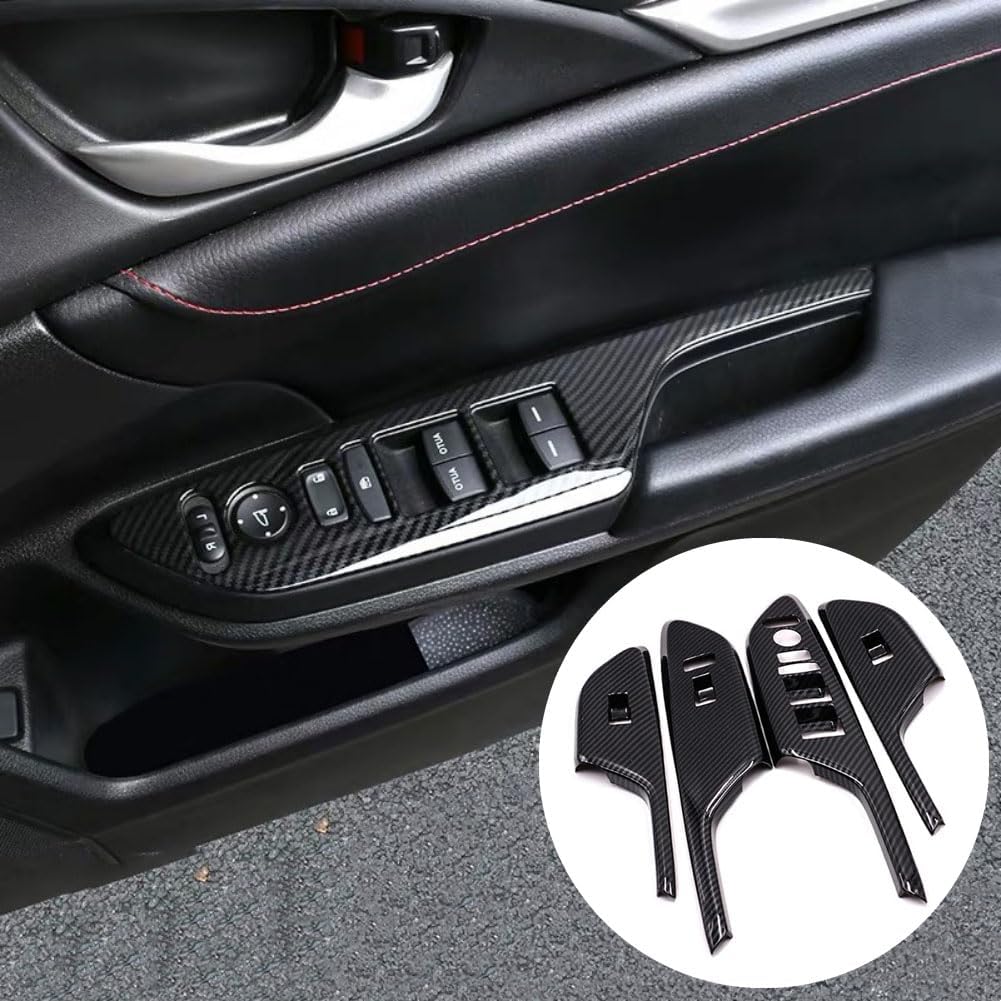 ATAIRSOFT Window Control Switch Button Cover Door Lock Switch Trim Window Switch Panel Cover for Honda Civic 10th Gen 2016 2017 2018 2019 2020 2021 Interior Accessories (Carbon Fiber Pattern)