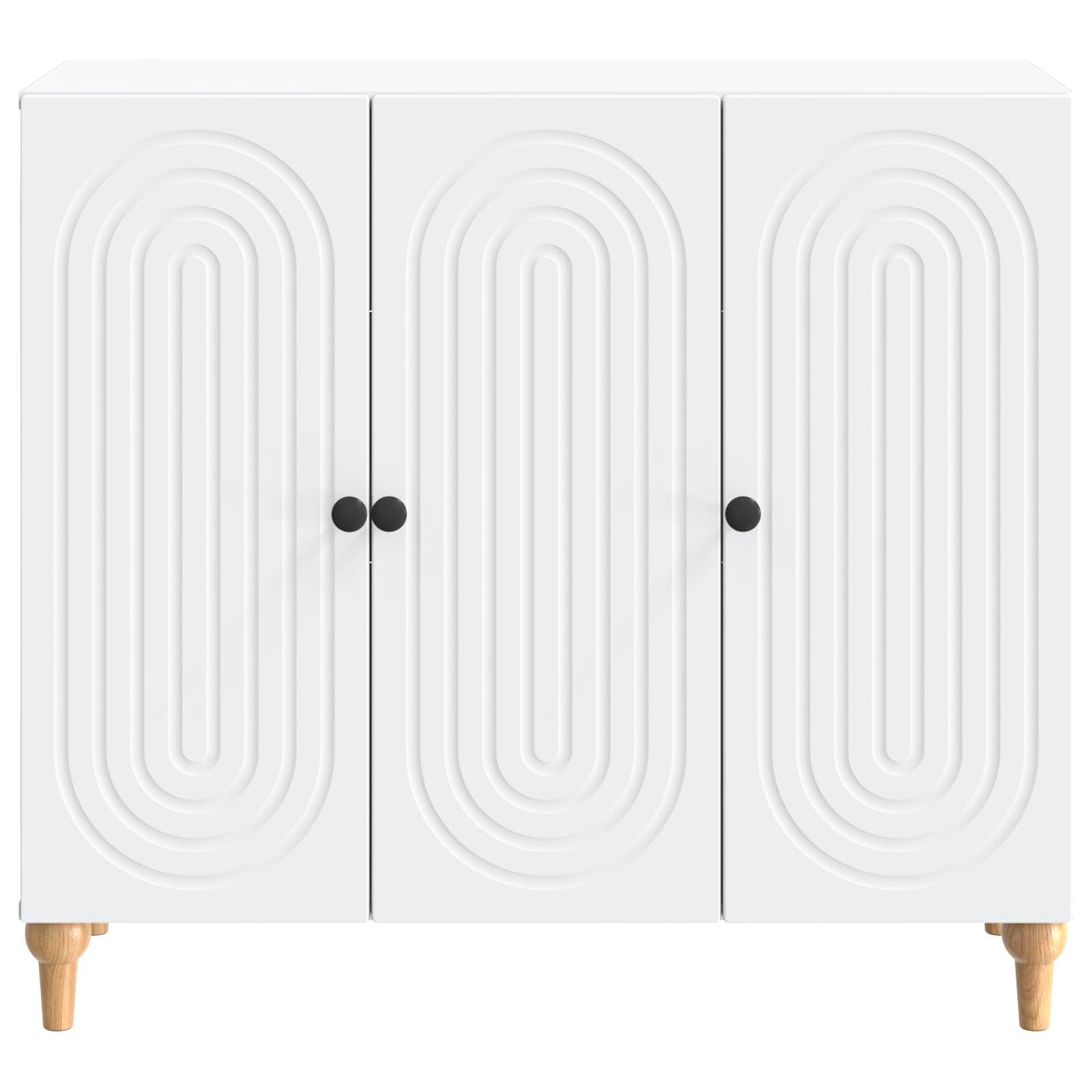 Biały kredens 89 x 34,5 x 80 cm, materiał drewnopochodny z 3 drzwiami, 2 półki, nowoczesny design, miejsce do przechowywania, uniwersalny do kuchni, salonu, biura, jadalni, korytarza, trwały