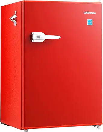 Upstreman 2.5 Cu.ft Small Refrigerator, Mini Fridge with Freezer, Red Retro Mini Fridge, Manual Defrost, Adjustable Thermostat, Side Bottle Opener, Small Fridge for Office, Bedroom, Dorm, Bar-CR25