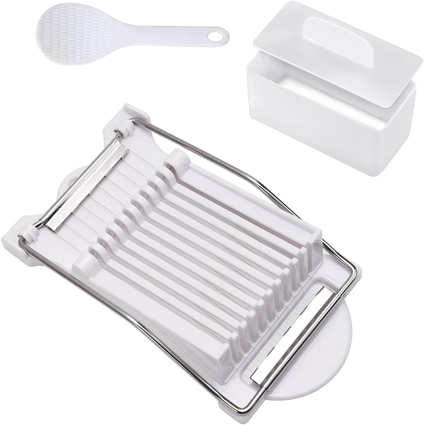 WSNB Luncheon Meat Slicer with Spam Musubi Die Press (Non-Stick), Egg Slicer Kit Sushi Rice Ball Dies, Sushi Making Kit Luncheon Meat Hot Dog Slicer for Kitchen, Restaurant, Home
