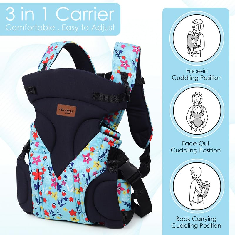 Image of Chinmay Kids Baby Carrier Kangaroo Toddler Sling Wrap Portable Infant Hip Seat Baby Carrier (Sky Blue, Back Carry)